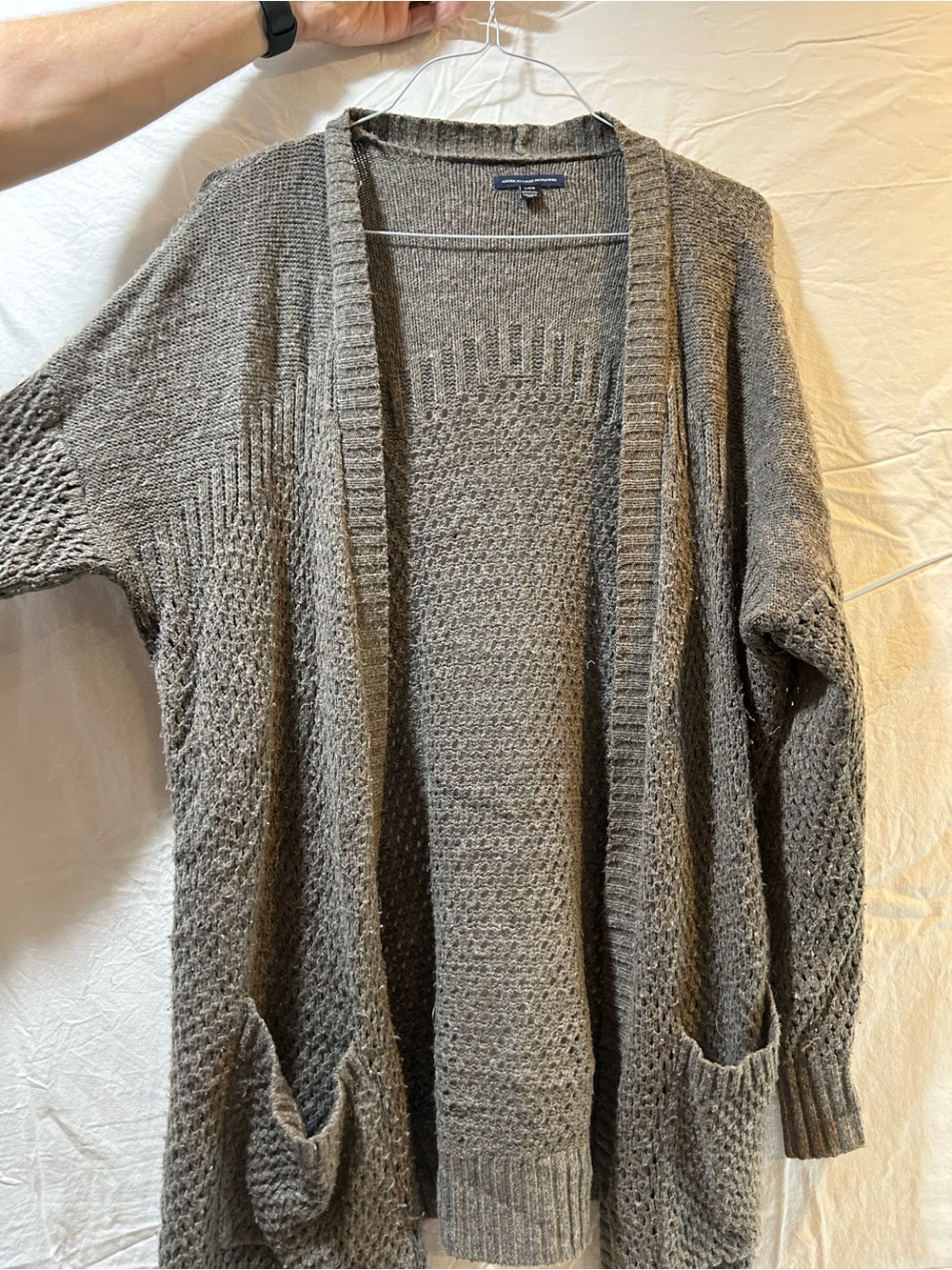 American Eagle Oversized Gray Open Knit Cardigan L/G